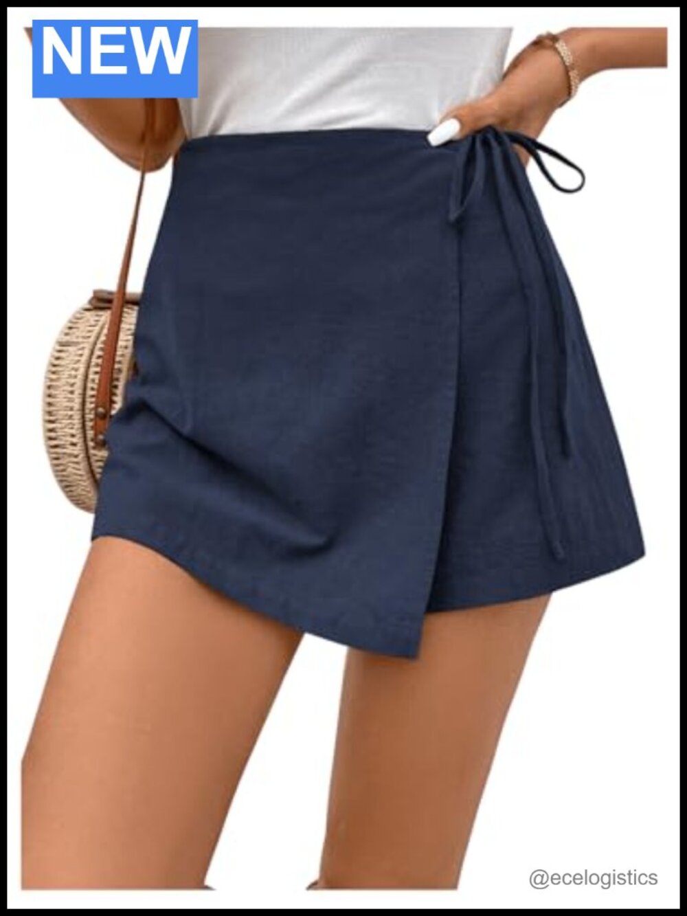 Women's Linen Wrap Skort Shorts Skirt Drawstring Zipper Fly